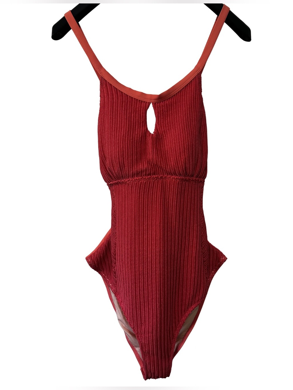 NWT Cupshe Textured One Piece Swimsuit XL Coral Pink Keyhole Tie Back